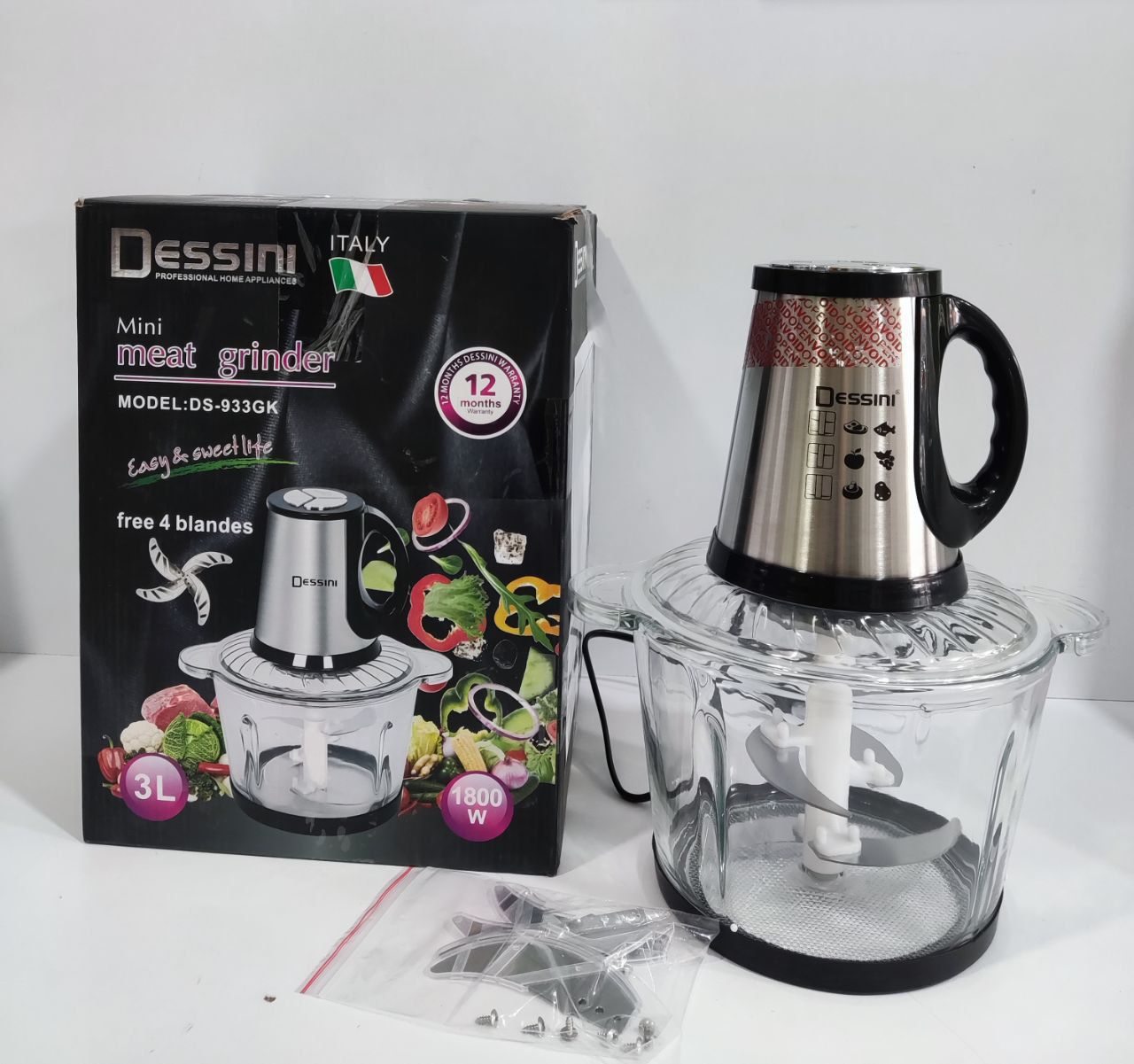 خرد کن سه لیتری شیشه ای حرفەای  دسینی ایتالیا مدل: DESSINI DS933Gk